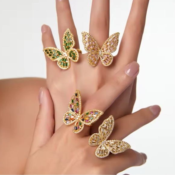 Butterfly Green 18K Gold Stainless Steel Waterproof Ring - Picture 15 of 16
